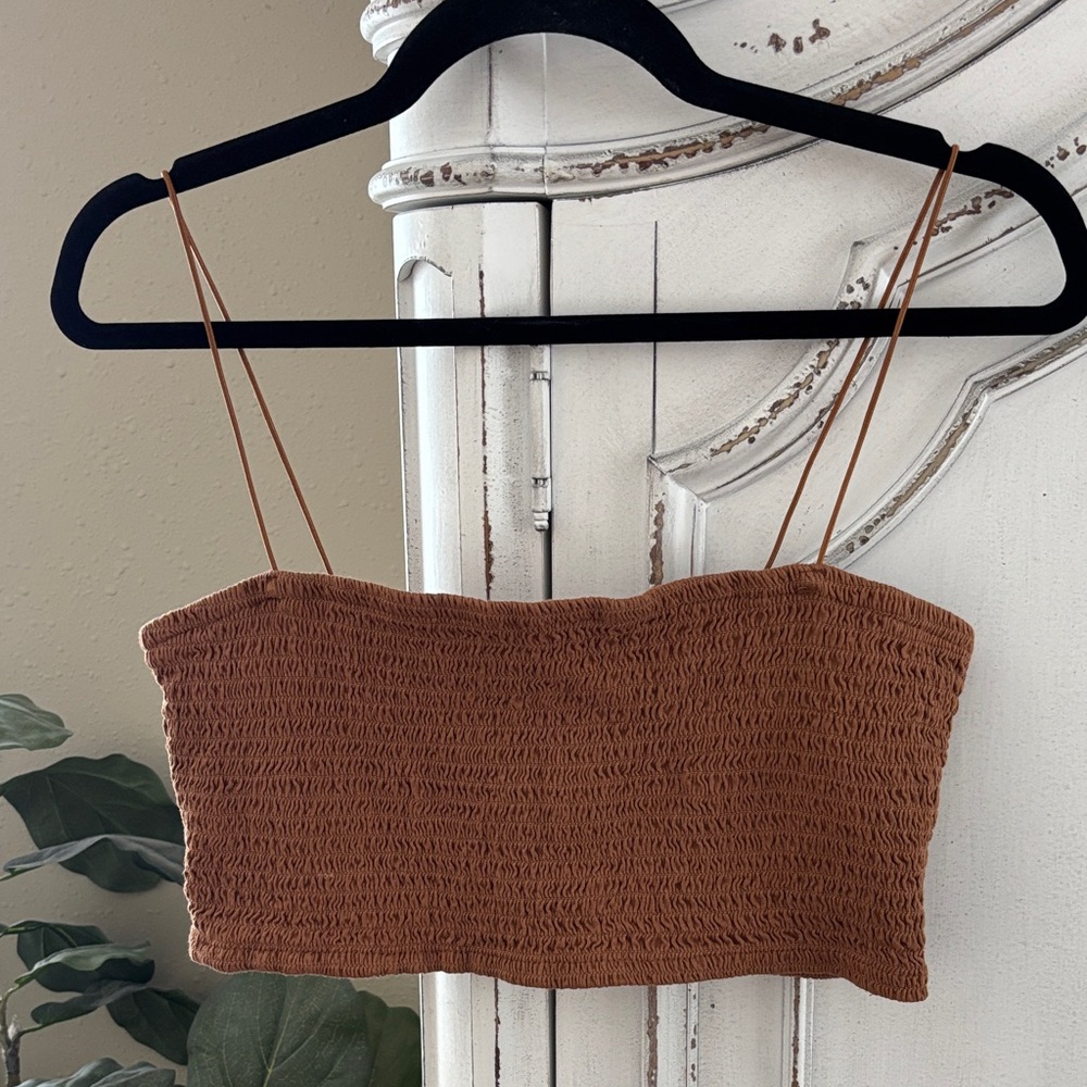 Maeve by Anthropologie Smocked Bralette Crop Tank Top Boho Brown Medium